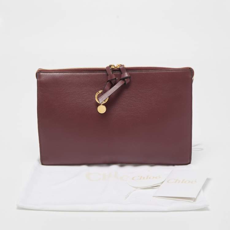Pre Owned Chloe Burgundy Leather Alphabet Flat Pouch 