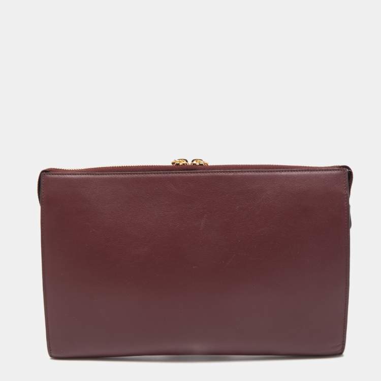 Pre Owned Chloe Burgundy Leather Alphabet Flat Pouch 