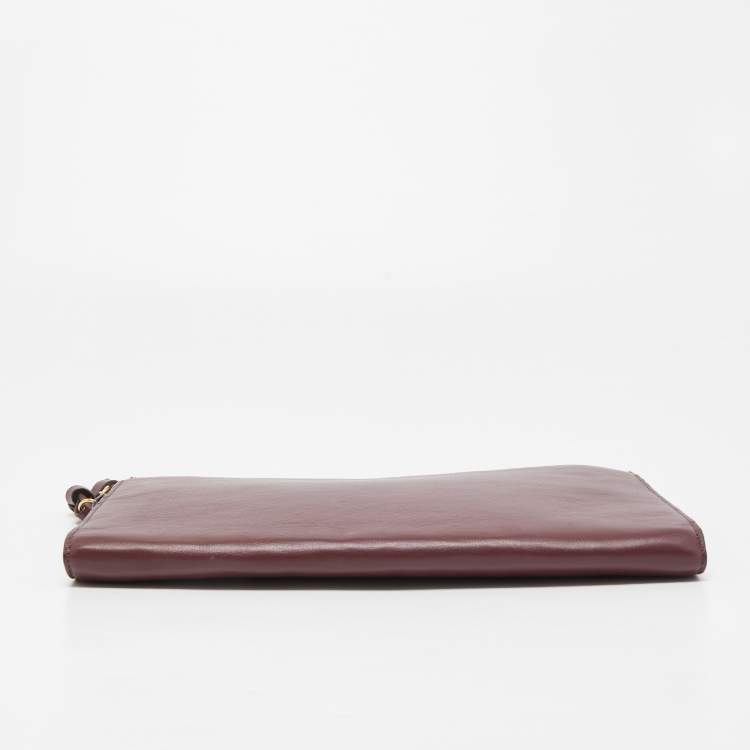 Pre Owned Chloe Burgundy Leather Alphabet Flat Pouch 