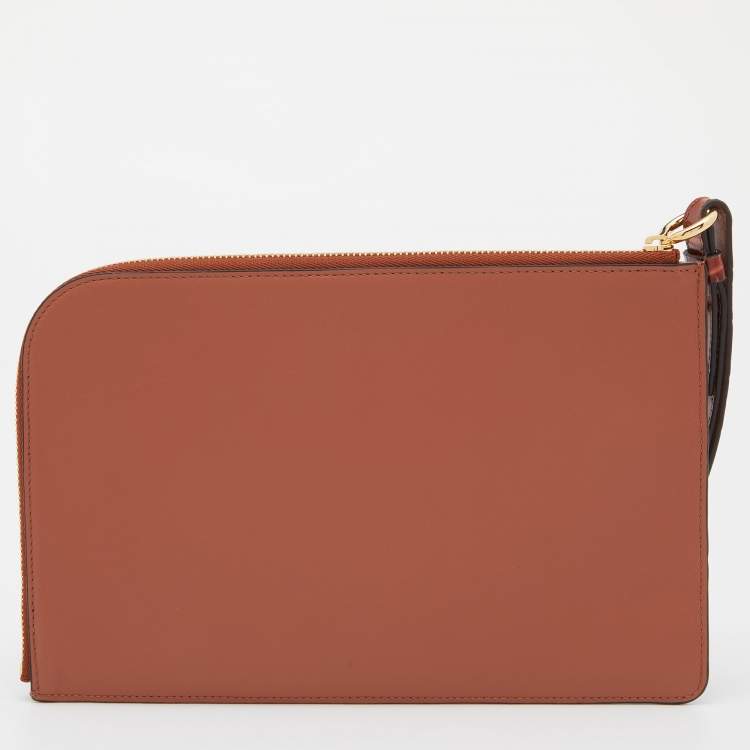 Pre Owned Chloe Tan Croc Embossed Leather C Logo Wristlet Pouch