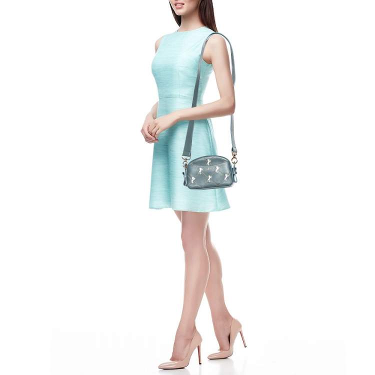 Pre Owned Chloe Blue Leather Horses Embroidered Mini Signature Bag