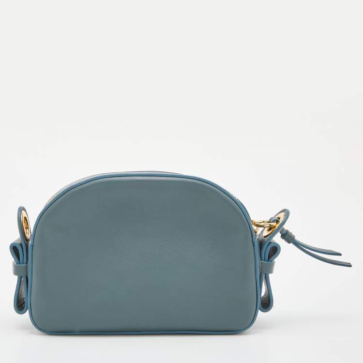 Pre Owned Chloe Blue Leather Horses Embroidered Mini Signature Bag
