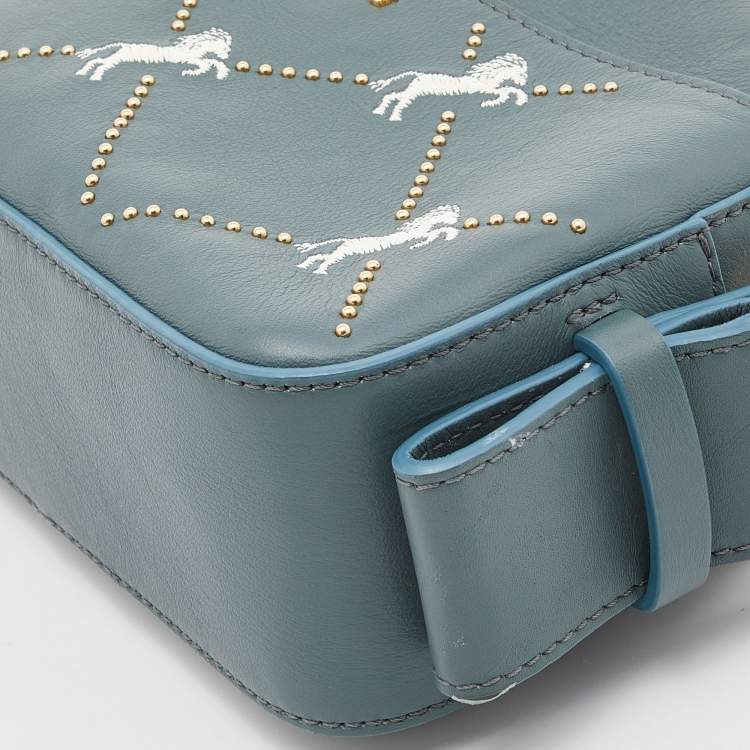 Pre Owned Chloe Blue Leather Horses Embroidered Mini Signature Bag