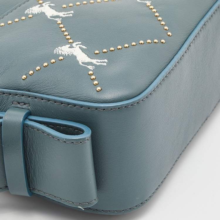 Pre Owned Chloe Blue Leather Horses Embroidered Mini Signature Bag
