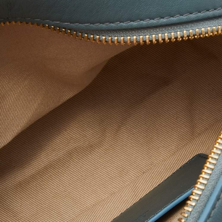 Pre Owned Chloe Blue Leather Horses Embroidered Mini Signature Bag