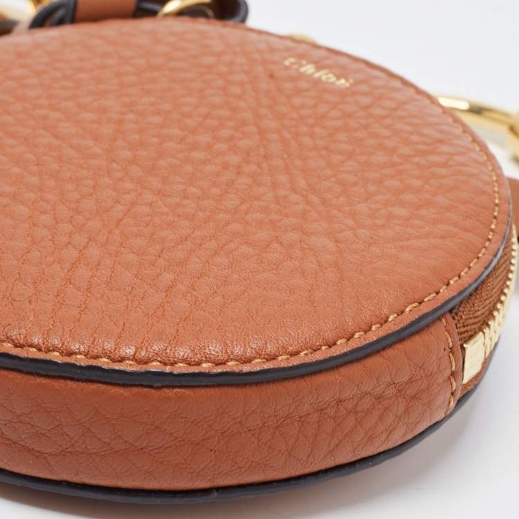 Pre Owned Chloe Brown Leather Mini Alphabet Round Coin Purse