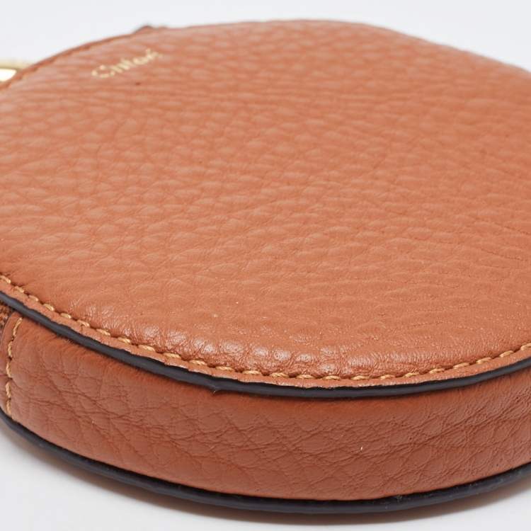 Pre Owned Chloe Brown Leather Mini Alphabet Round Coin Purse