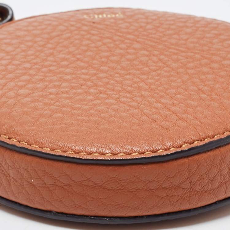 Pre Owned Chloe Brown Leather Mini Alphabet Round Coin Purse