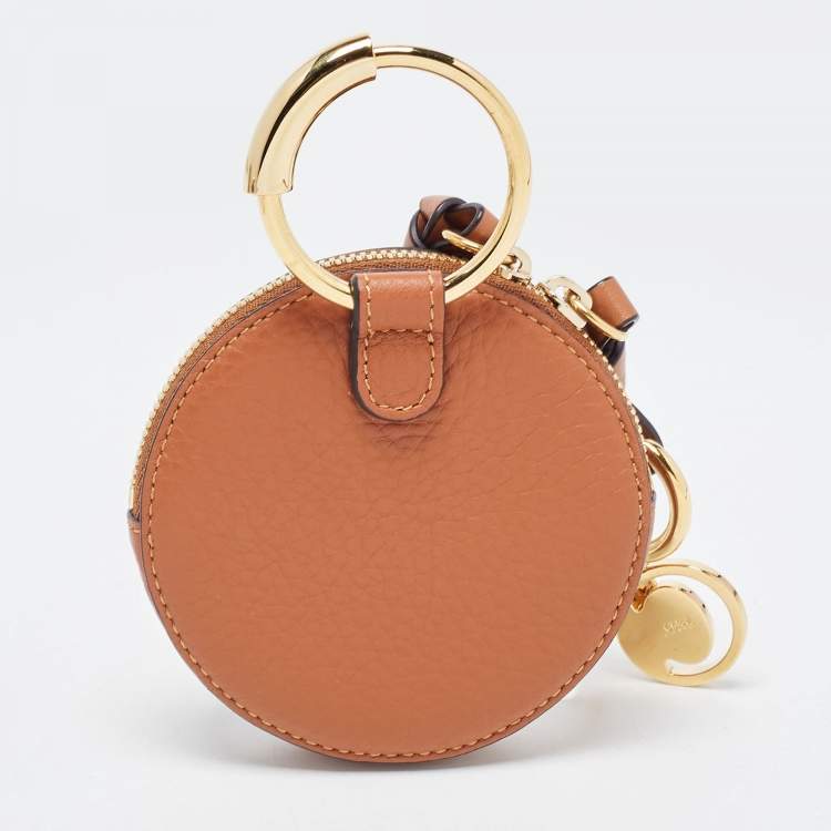 Pre Owned Chloe Brown Leather Mini Alphabet Round Coin Purse