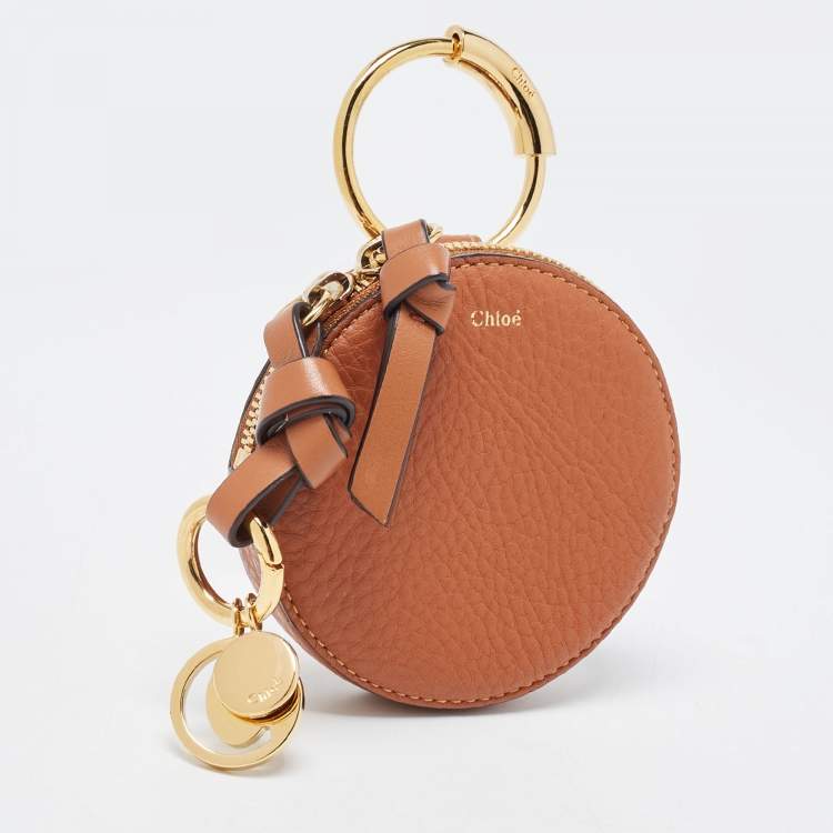 Pre Owned Chloe Brown Leather Mini Alphabet Round Coin Purse