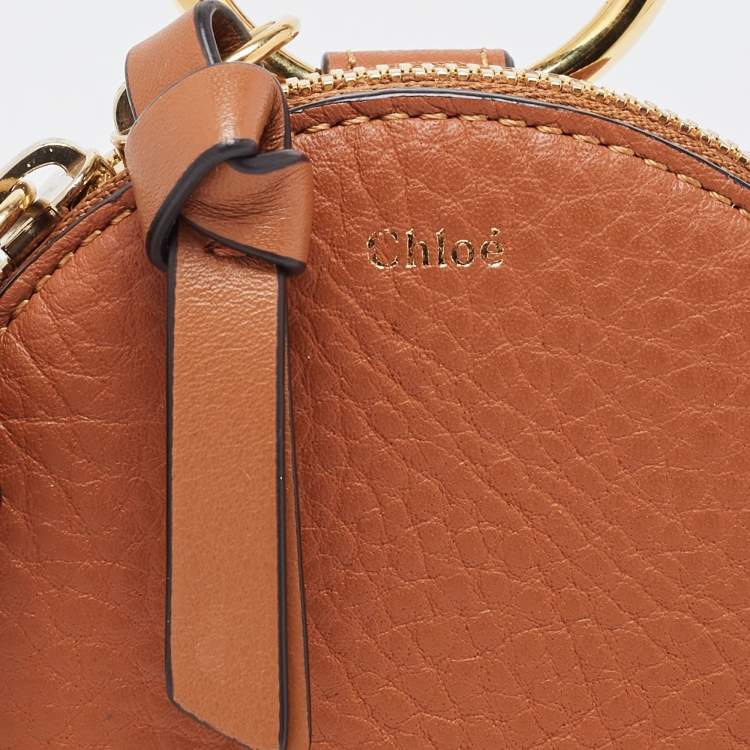 Pre Owned Chloe Brown Leather Mini Alphabet Round Coin Purse