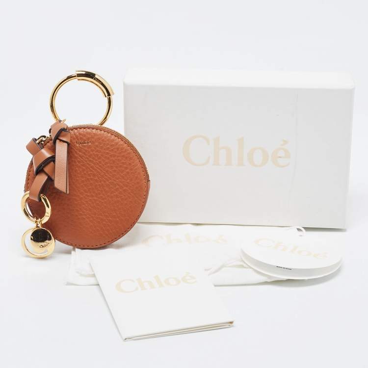 Pre Owned Chloe Brown Leather Mini Alphabet Round Coin Purse