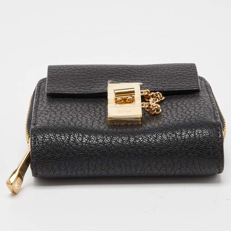 Pre Owned Chloé Black Leather Drew Compact Wallet
