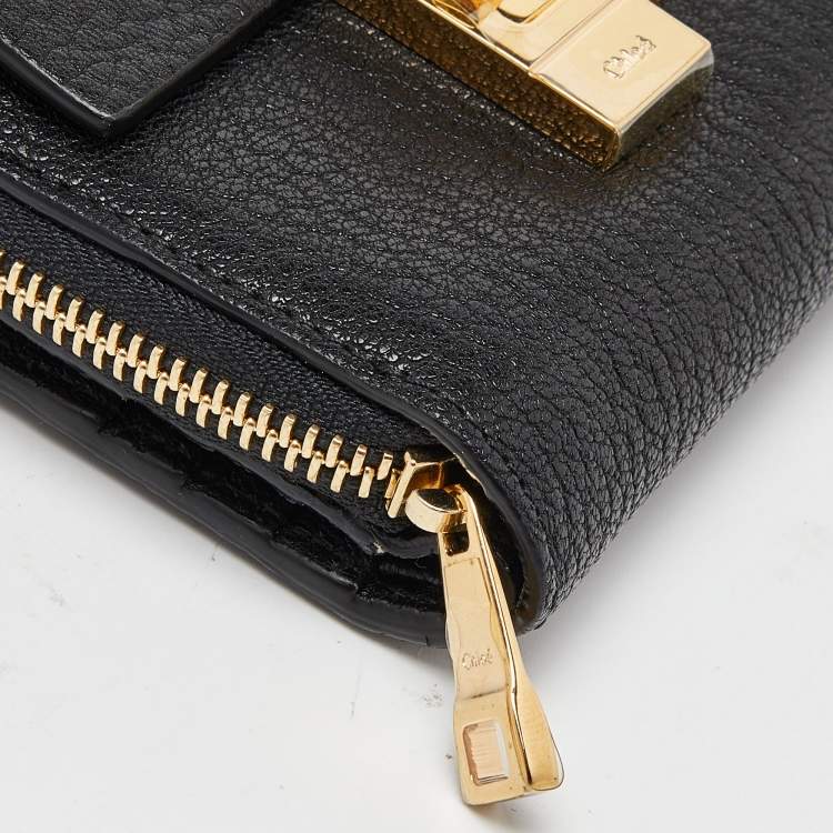 Pre Owned Chloé Black Leather Drew Compact Wallet