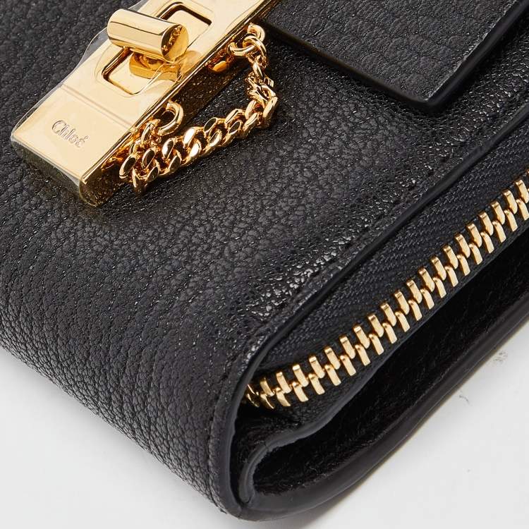 Pre Owned Chloé Black Leather Drew Compact Wallet
