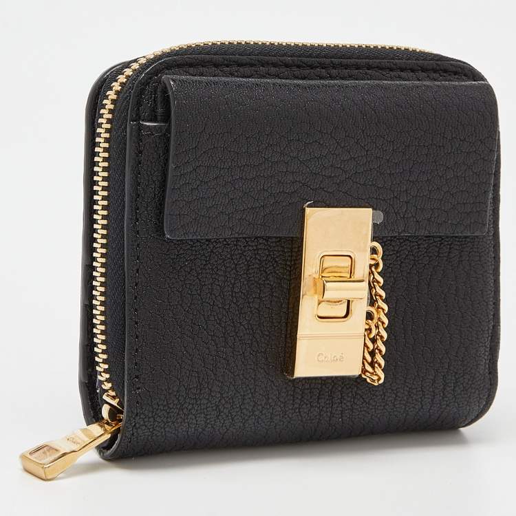 Pre Owned Chloé Black Leather Drew Compact Wallet