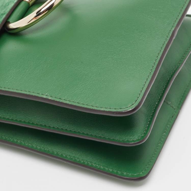 Pre Owned Chloé  Green Leather and Suede Mini Faye Crossbody Bag