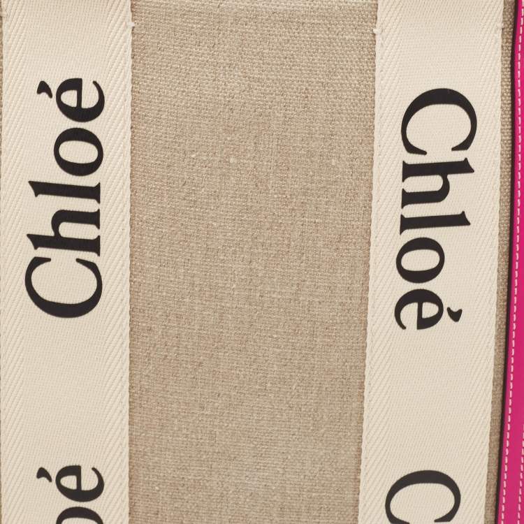 Pre Owned Chloe Pink/Beige Canvas Medium Woody Shopper Tote