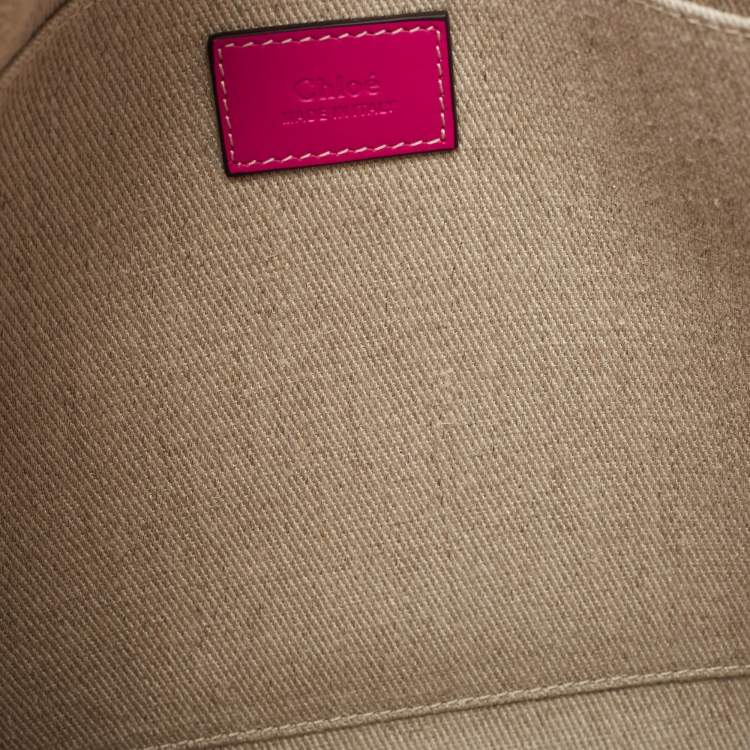 Pre Owned Chloe Pink/Beige Canvas Medium Woody Shopper Tote