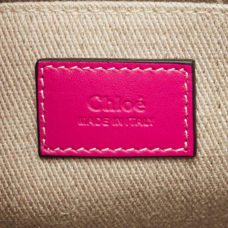 Pre Owned Chloe Pink/Beige Canvas Medium Woody Shopper Tote