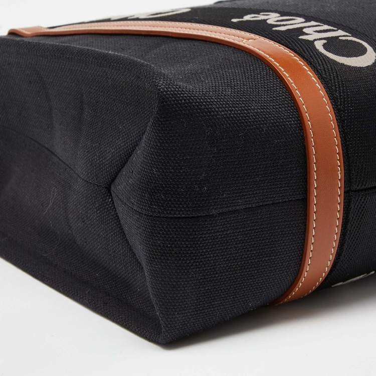 Pre Owned Chloe Black/Tan Canvas and Leather Medium Woody Tote