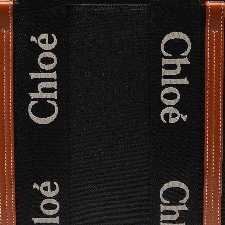 Pre Owned Chloe Black/Tan Canvas and Leather Medium Woody Tote