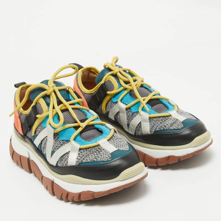 Pre Owned Chloe Multicolor Canvas and Suede Lace Up Sneakers Size 39