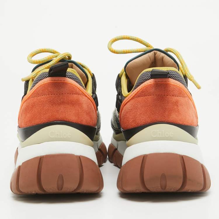 Pre Owned Chloe Multicolor Canvas and Suede Lace Up Sneakers Size 39