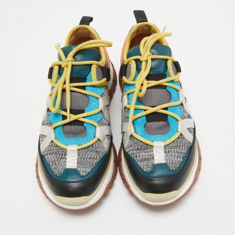 Pre Owned Chloe Multicolor Canvas and Suede Lace Up Sneakers Size 39