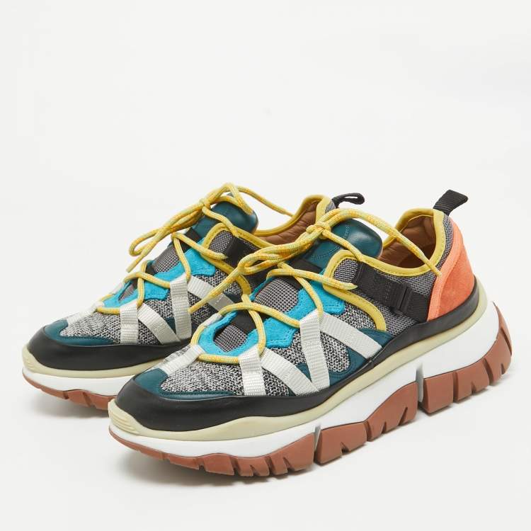 Pre Owned Chloe Multicolor Canvas and Suede Lace Up Sneakers Size 39