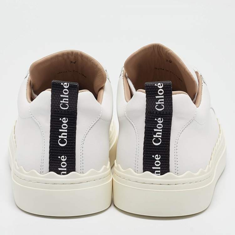 Pre Owned Chloe White Leather Lauren Lace Up Sneakers Size 39
