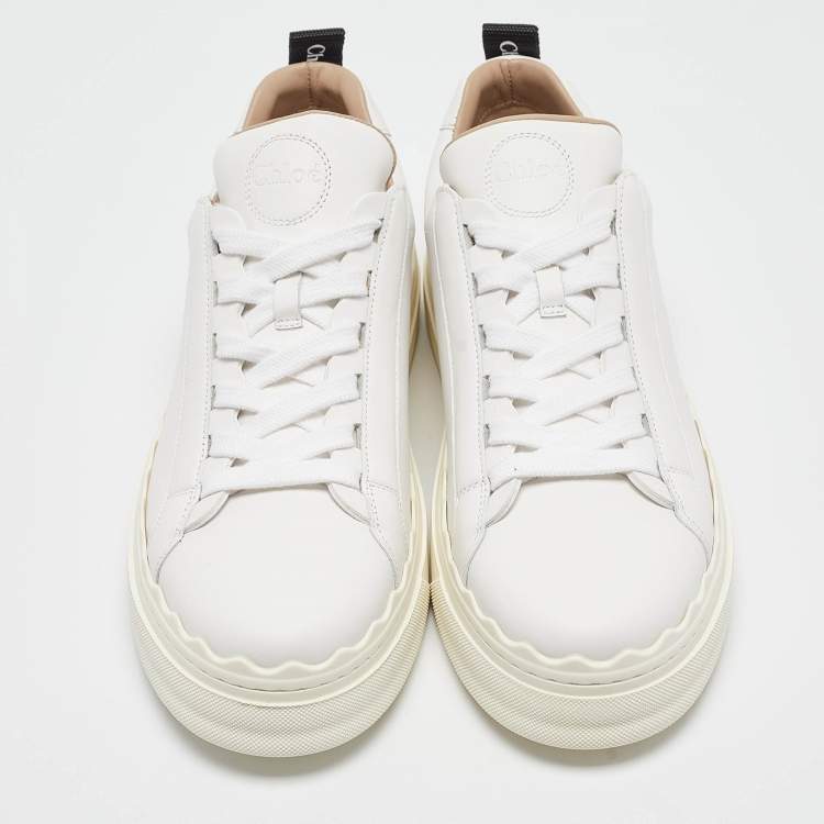 Pre Owned Chloe White Leather Lauren Lace Up Sneakers Size 39