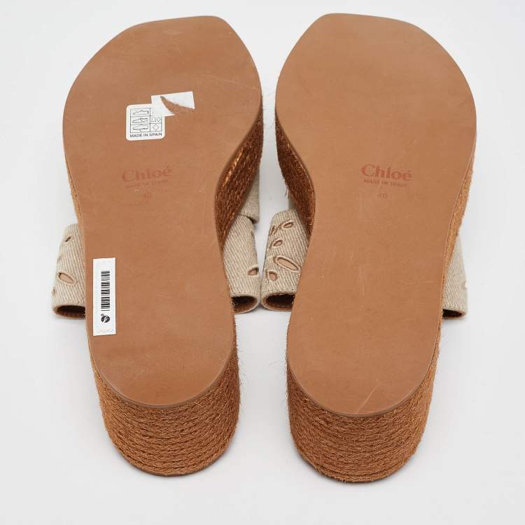 Pre Owned Chloe Grey Denim Woody Espadrille Flats Size 40