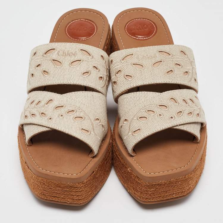 Pre Owned Chloe Grey Denim Woody Espadrille Flats Size 40