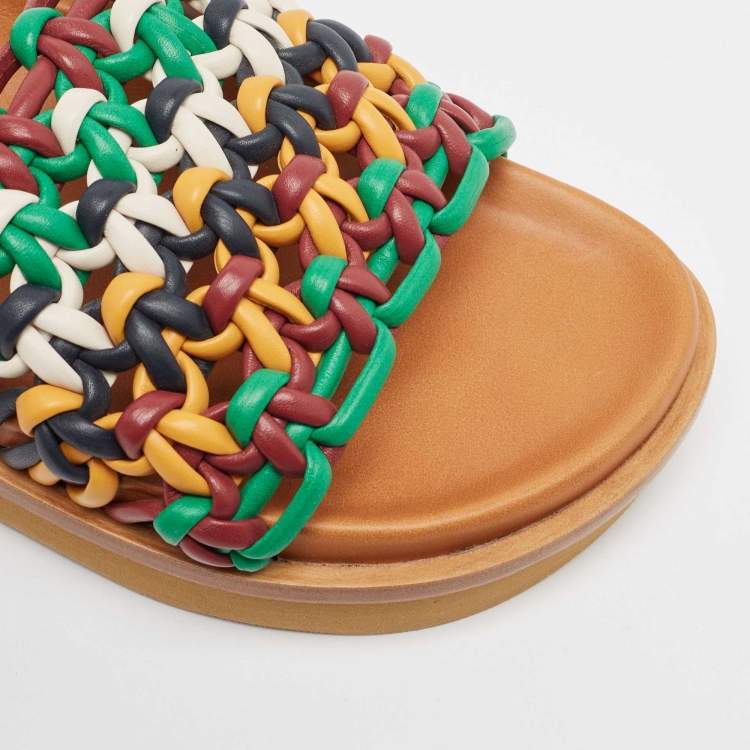 Pre Owned Chloe Multicolor Woven Leather Wavy Slides Size 39