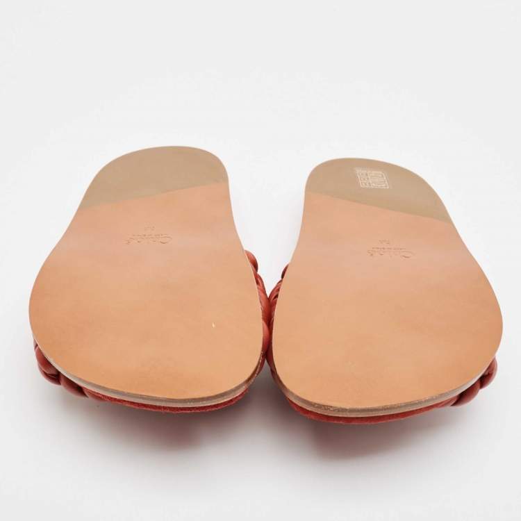 Pre Owned Chloe Brown Braided Leather Kacey Slides Size 36