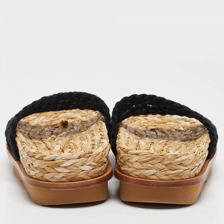 Pre Owned Chloe Black Woven Crochet Wavy Flat Slides Size 39