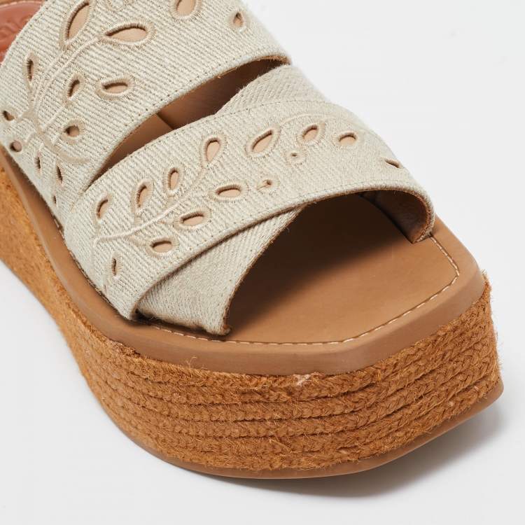 Pre Owned Chloe Grey Denim Woody Wedge Espadrilles Size 38