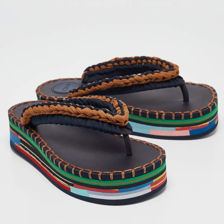 Pre Owned Chloé Multicolor Fabric and Rubber Thong Sandals Size 35