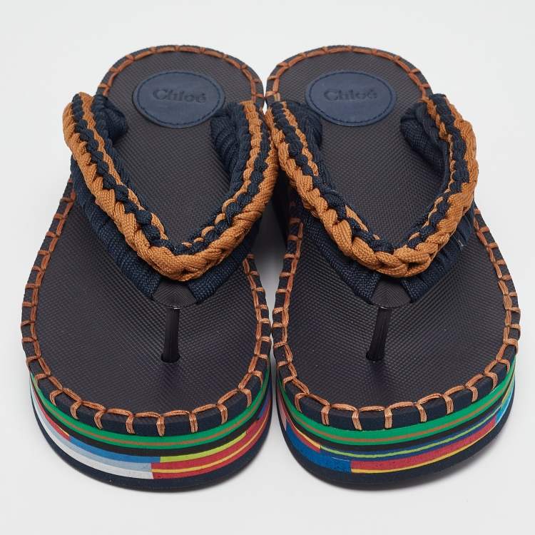 Pre Owned Chloé Multicolor Fabric and Rubber Thong Sandals Size 35