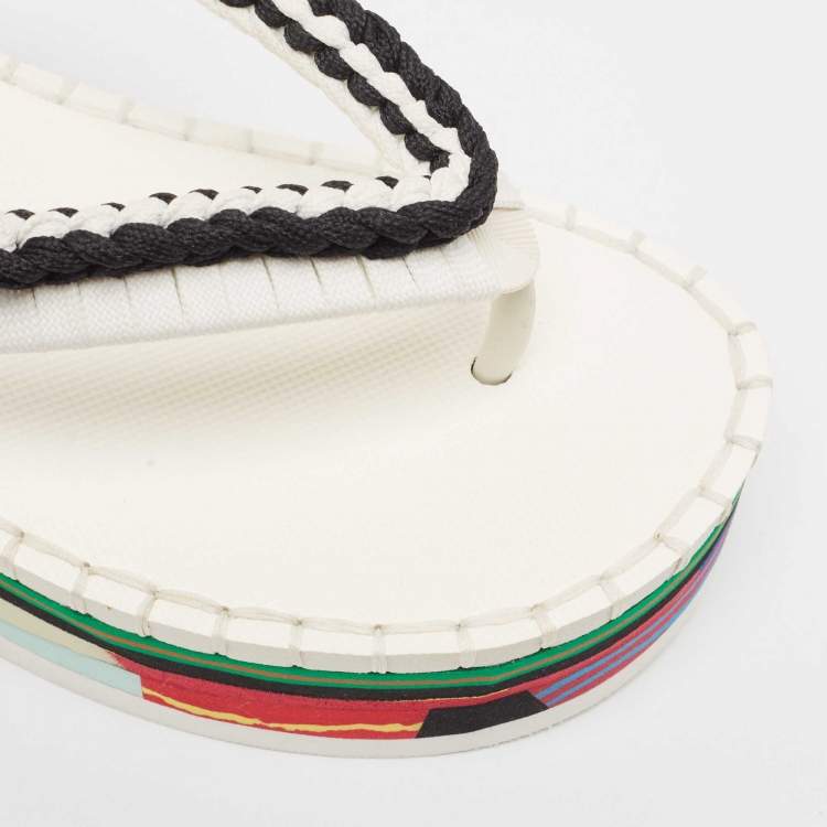 مملوكة مسبقًا Chloe Black/White Woven Fabric Lou Thong  Sandals Size 40