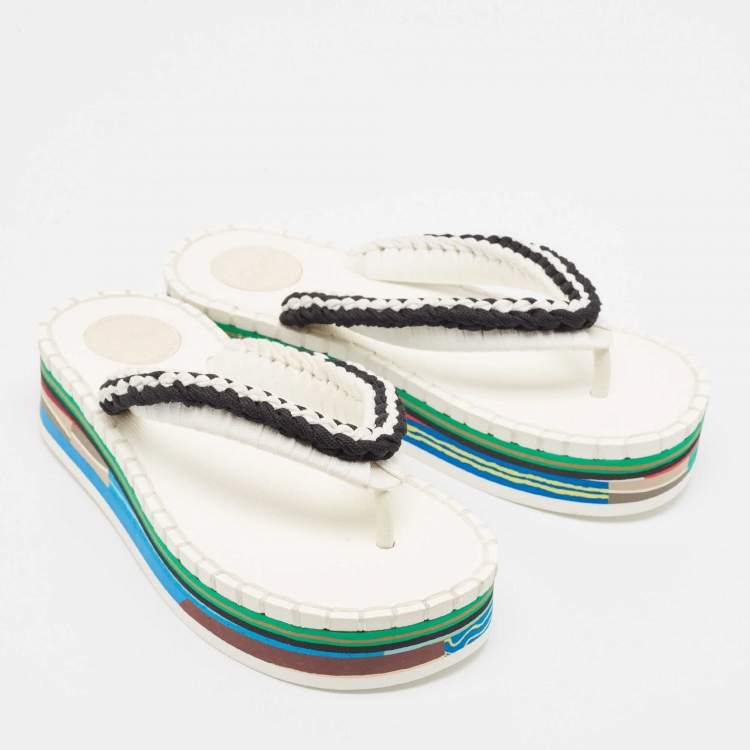 مملوكة مسبقًا Chloe White/Black Braided Fabric Lou Thong Sandals Size 37