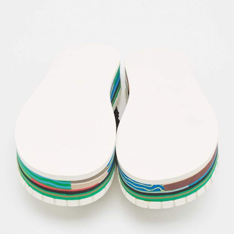 مملوكة مسبقًا Chloe White/Black Braided Fabric Lou Thong Sandals Size 37