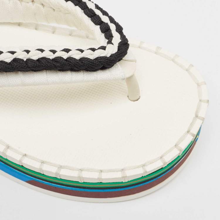 مملوكة مسبقًا Chloe White/Black Braided Fabric Lou Thong Sandals Size 37