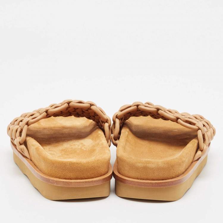 Pre Owned Chloe Beige Woven Leather Kacey Flat Slides Size 37