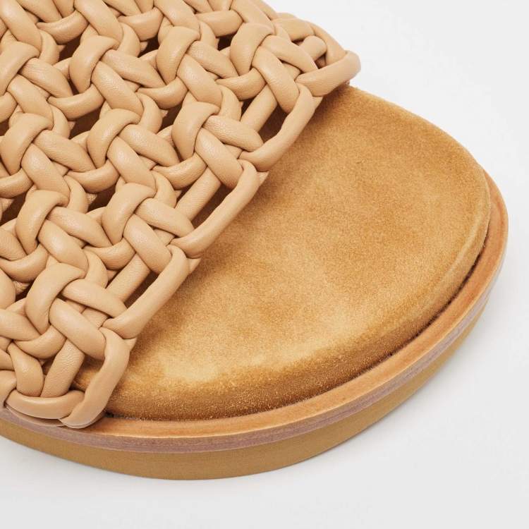 Pre Owned Chloe Beige Woven Leather Kacey Flat Slides Size 37