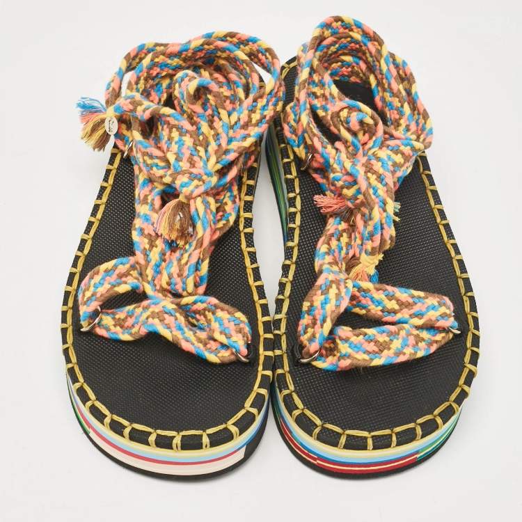 Pre Owned Chloé Multicolor Knit Fabric Ankle Strap Sandals Size 36