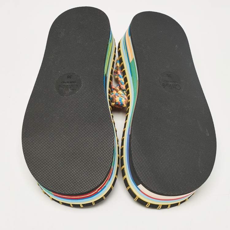 Pre Owned Chloé Multicolor Knit Fabric Ankle Strap Sandals Size 36