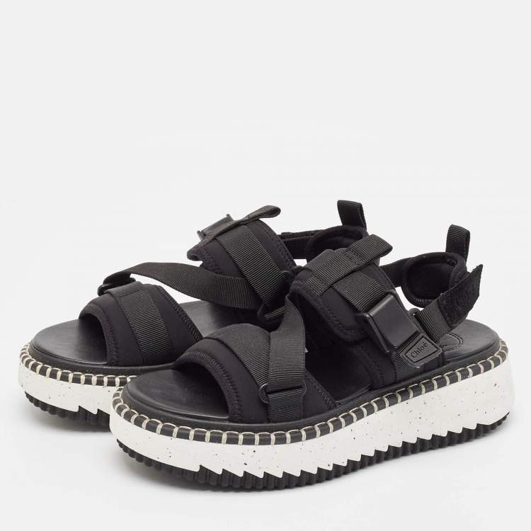 Pre Owned Chloe Black Neoprene Lilli Slingback Sandals Size 38