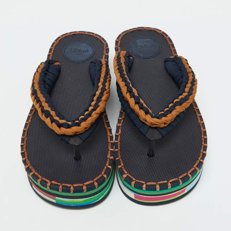 Pre Owned Chloe Multicolor Knit Fabric Lou Platform Thong Sandals Size 36